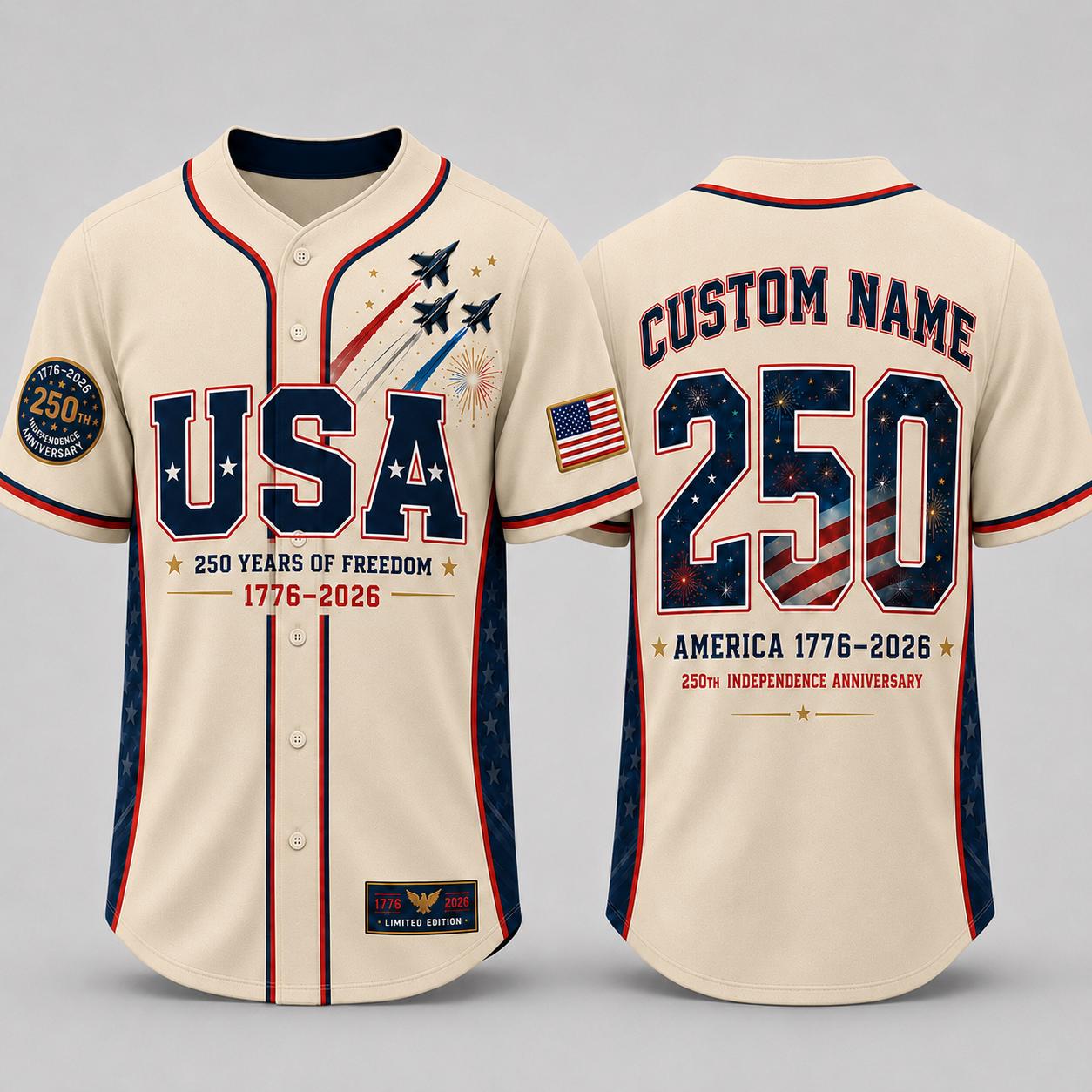 Custom USA 250th Anniversary Baseball Jersey, Personalized Name 1776 2026 America Jersey, Patriotic 4th of July Shirt, Freedom Gift | FU87
