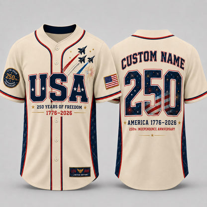 Custom USA 250th Anniversary Baseball Jersey, Personalized Name 1776 2026 America Jersey, Patriotic 4th of July Shirt, Freedom Gift | FU87