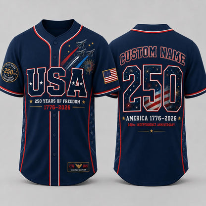 Custom USA 250th Anniversary Baseball Jersey, Personalized Name 1776 2026 America Jersey, Patriotic 4th of July Shirt, Freedom Gift | FU87