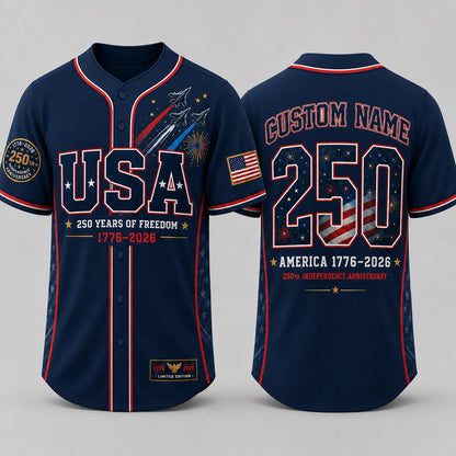 Custom USA 250th Anniversary Baseball Jersey, Personalized Name 1776 2026 America Jersey, Patriotic 4th of July Shirt, Freedom Gift | FU87