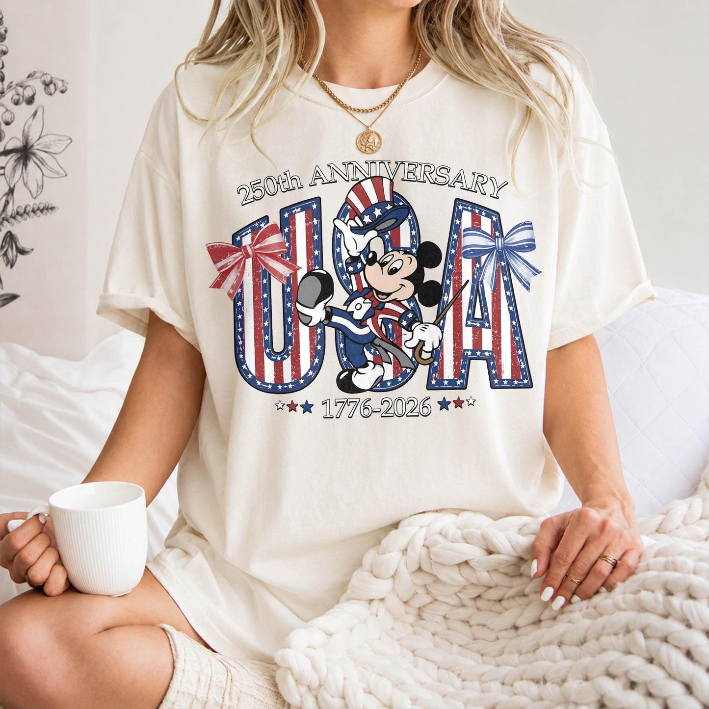 Comfort Colors Disney Mickey USA 250 Shirt, 250th Anniversary 1776 2026 Tee, Cream Patriotic T-Shirt for Women Mom Gift Outfit Tee | ZC53