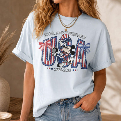Comfort Colors Disney Mickey USA 250 Shirt, 250th Anniversary 1776 2026 Tee, Cream Patriotic T-Shirt for Women Mom Gift Outfit Tee | ZC53
