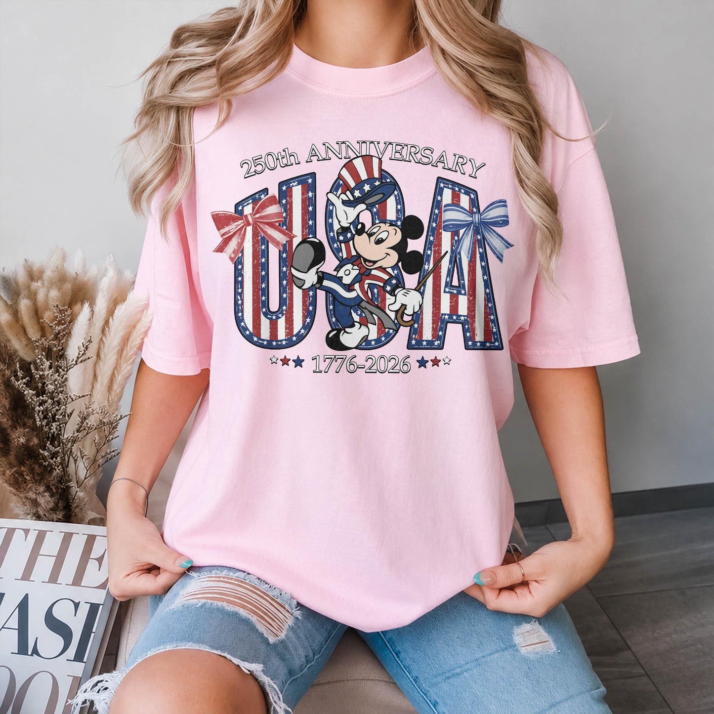 Comfort Colors Disney Mickey USA 250 Shirt, 250th Anniversary 1776 2026 Tee, Cream Patriotic T-Shirt for Women Mom Gift Outfit Tee | ZC53