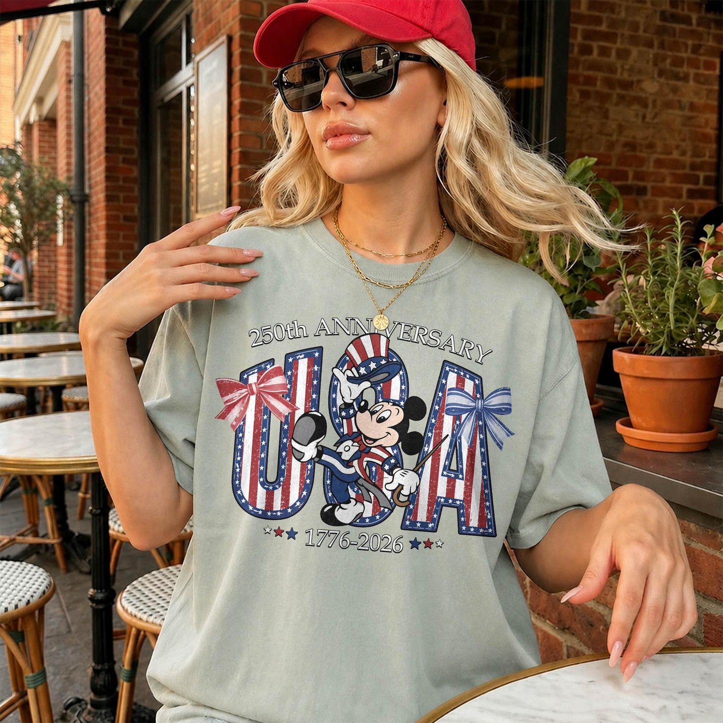 Comfort Colors Disney Mickey USA 250 Shirt, 250th Anniversary 1776 2026 Tee, Cream Patriotic T-Shirt for Women Mom Gift Outfit Tee | ZC53