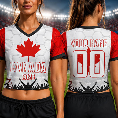 Custom Canada Crop Top Soccer Jersey 2026, Personalized Name Number World Cup Shirt for Women, Game Day Fan Gift | VC48