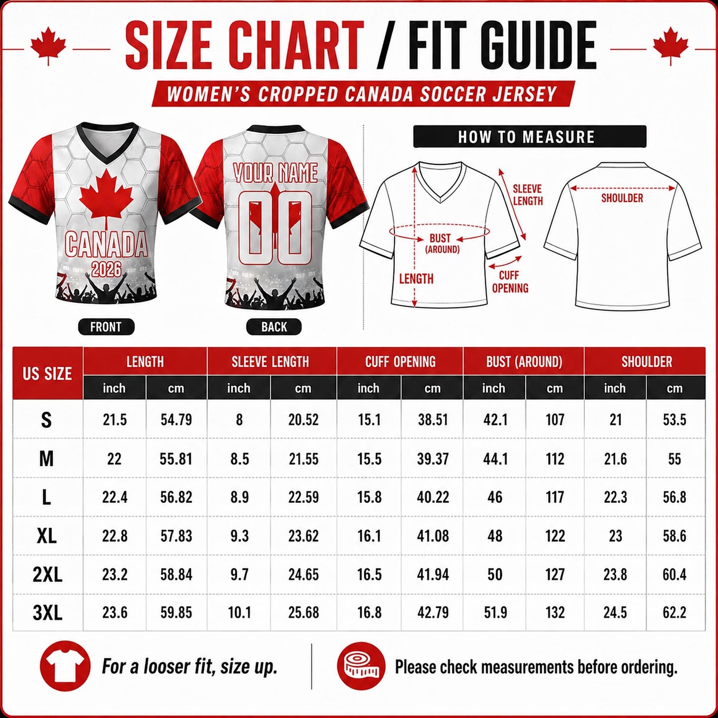 Custom Canada Crop Top Soccer Jersey 2026, Personalized Name Number World Cup Shirt for Women, Game Day Fan Gift | VC48