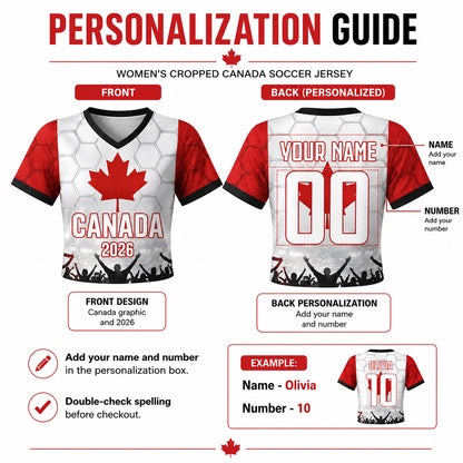Custom Canada Crop Top Soccer Jersey 2026, Personalized Name Number World Cup Shirt for Women, Game Day Fan Gift | VC48