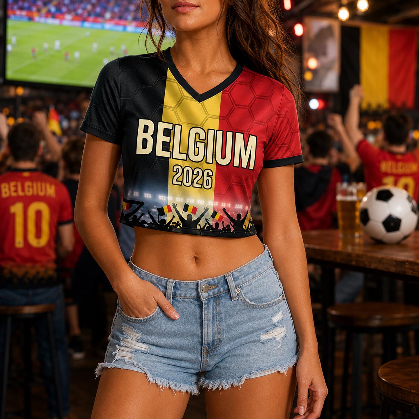 Custom Belgium Crop Top Soccer Jersey 2026, Personalized Name Number World Cup Shirt for Women, Game Day Fan Gift | VP68