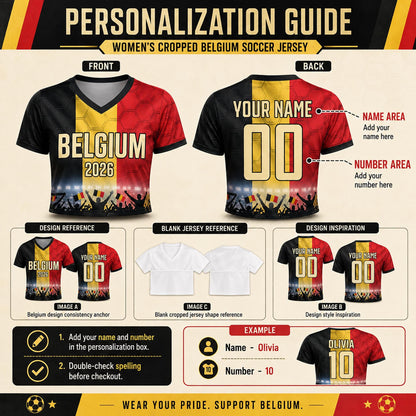 Custom Belgium Crop Top Soccer Jersey 2026, Personalized Name Number World Cup Shirt for Women, Game Day Fan Gift | VP68