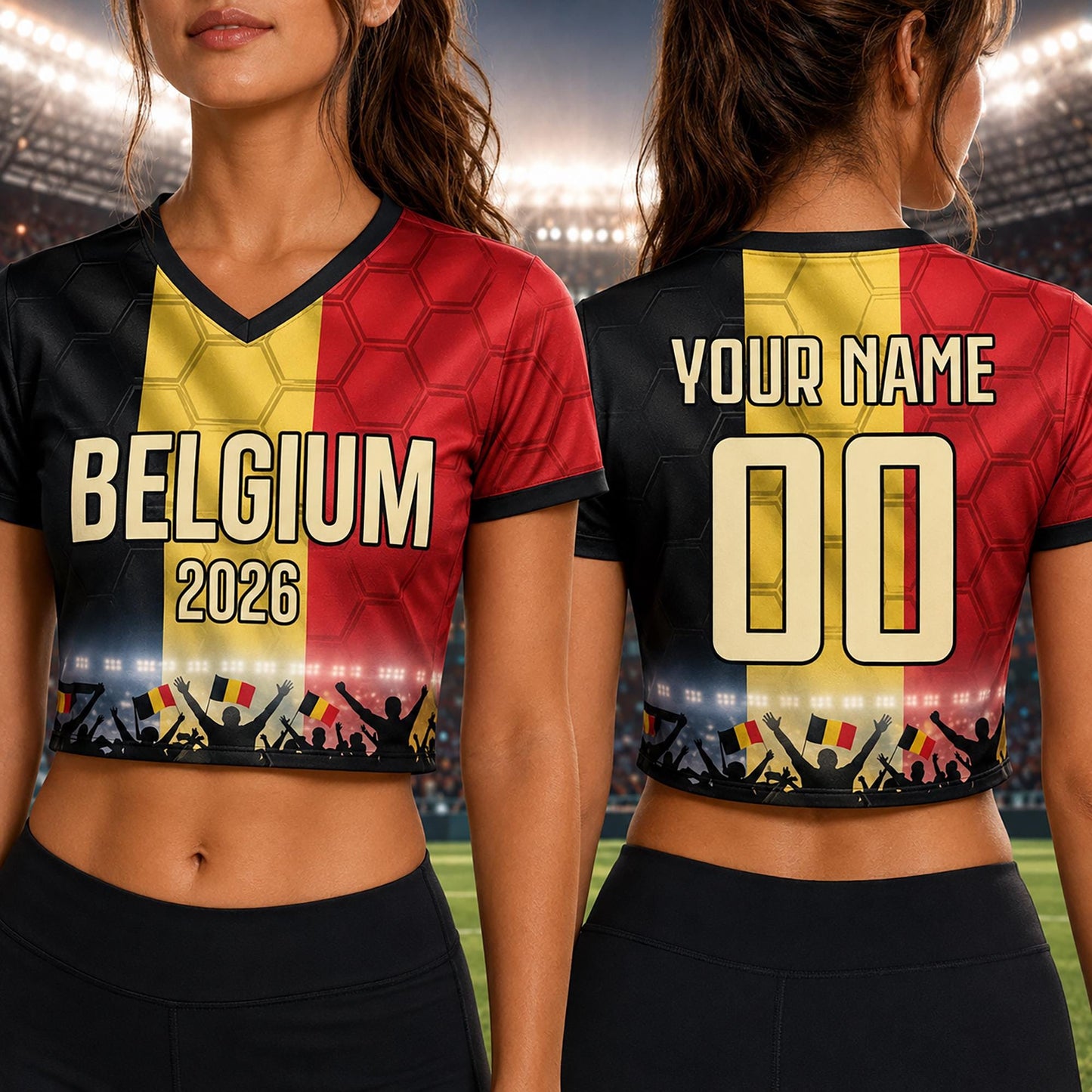 Custom Belgium Crop Top Soccer Jersey 2026, Personalized Name Number World Cup Shirt for Women, Game Day Fan Gift | VP68