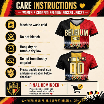 Custom Belgium Crop Top Soccer Jersey 2026, Personalized Name Number World Cup Shirt for Women, Game Day Fan Gift | VP68