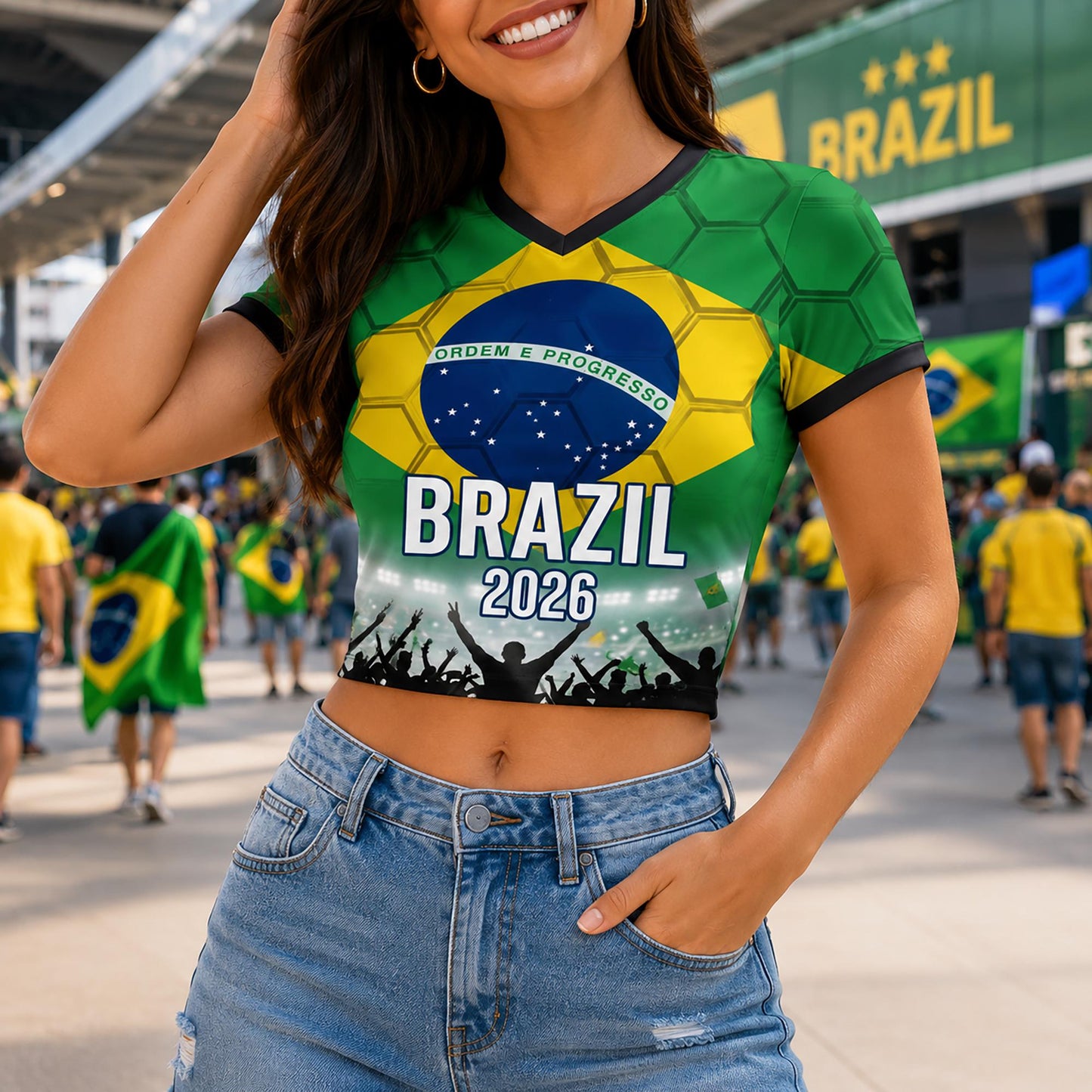 Custom Brazil Crop Top Soccer Jersey 2026, Personalized Name Number World Cup Shirt for Women, Game Day Fan Gift | OA90