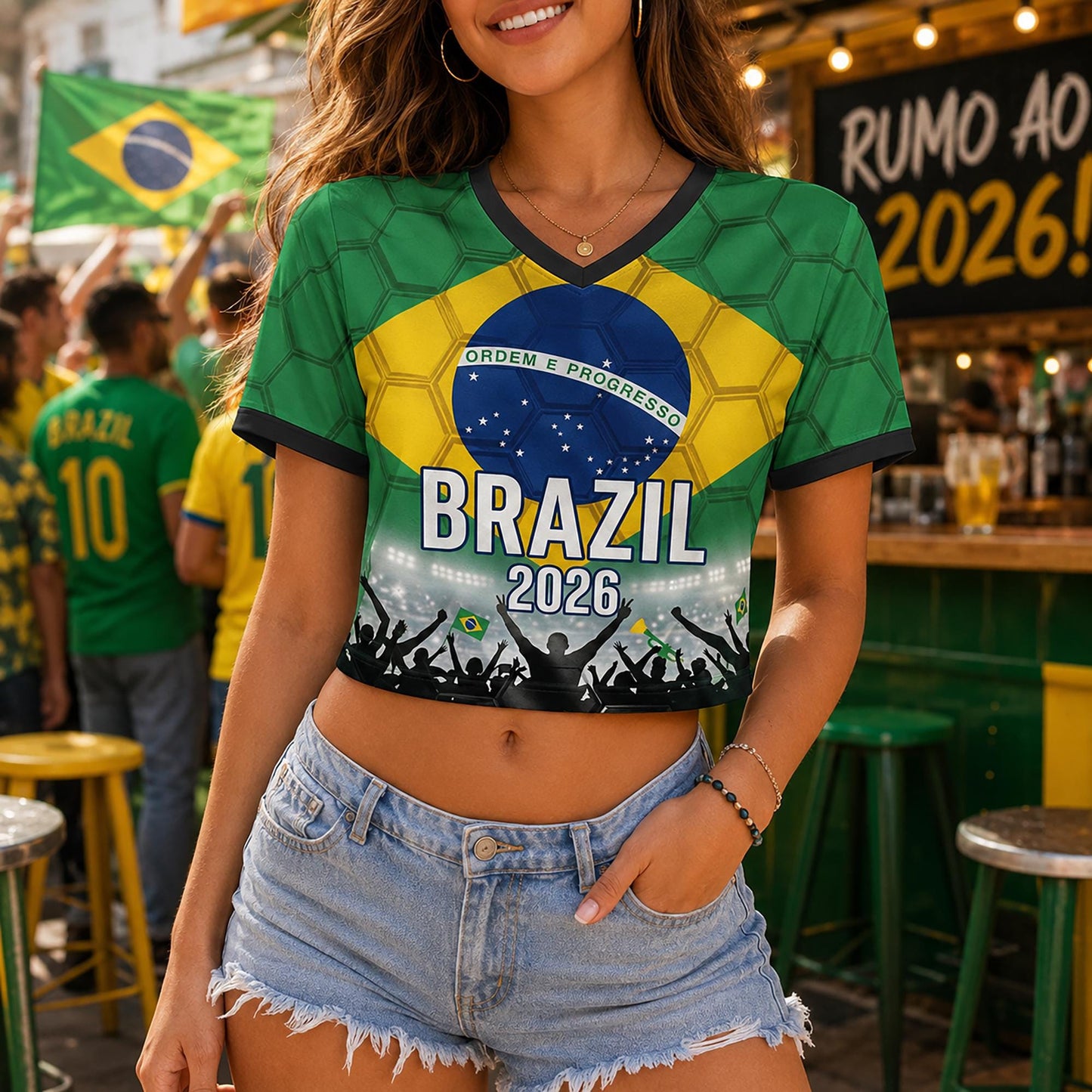 Custom Brazil Crop Top Soccer Jersey 2026, Personalized Name Number World Cup Shirt for Women, Game Day Fan Gift | OA90
