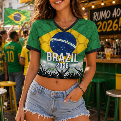 Custom Brazil Crop Top Soccer Jersey 2026, Personalized Name Number World Cup Shirt for Women, Game Day Fan Gift | OA90