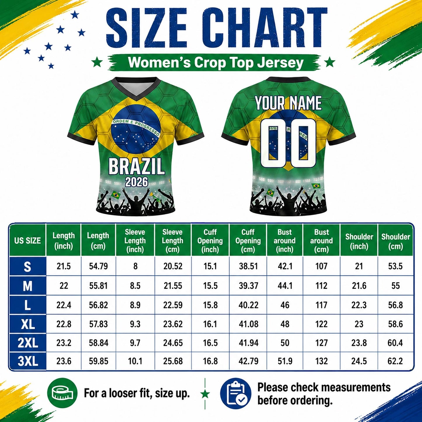 Custom Brazil Crop Top Soccer Jersey 2026, Personalized Name Number World Cup Shirt for Women, Game Day Fan Gift | OA90