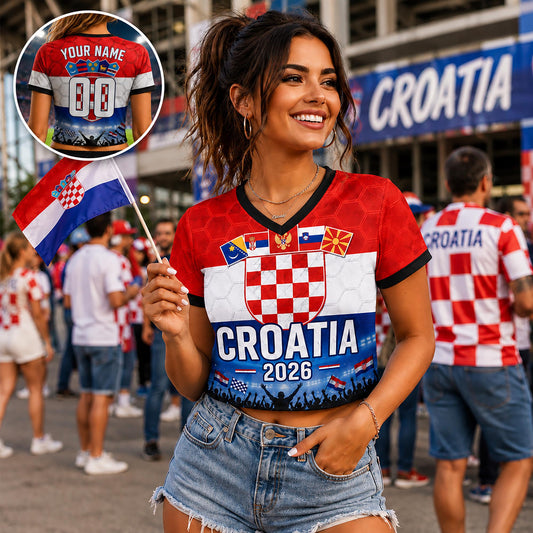 Custom Croatia Crop Top Soccer Jersey 2026, Personalized Name Number World Cup Shirt for Women, Game Day Fan Gift | YT44