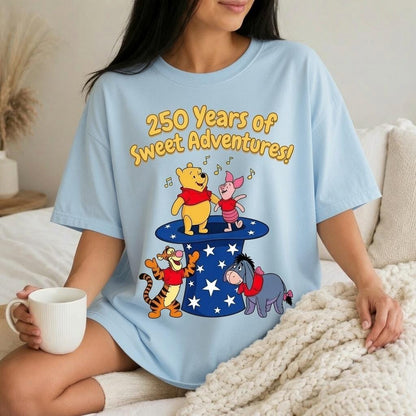 Comfort Colors Disney Winnie the Pooh Shirt, 250 Years Sweet Adventures Tee, Cream Pooh Piglet Tigger Eeyore T-Shirt for Women Mom Gift | NK11