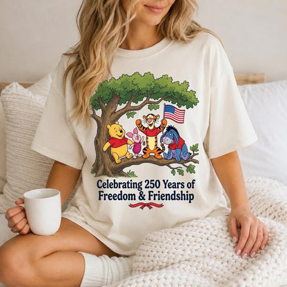 Comfort Colors Winnie the Pooh America 250 Shirt, Disney Pooh Piglet Tigger Eeyore Tee, Yellow Freedom Friendship T-Shirt for Women Mom Gift | ZS66