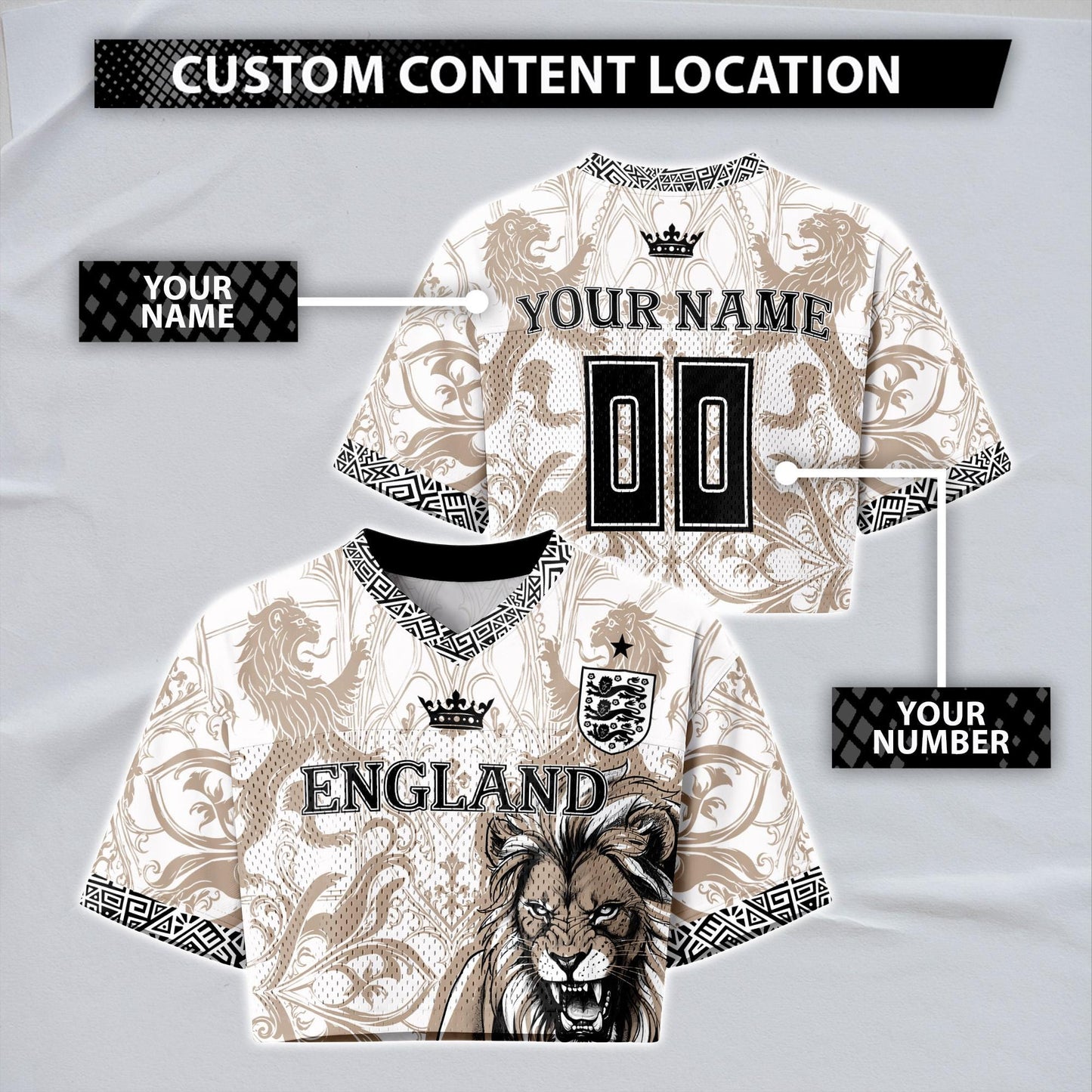 Custom England Soccer Crop Top Jersey, Personalized Name Number Shirt, Football Fan Crop Tee, Bachelorette Party & Festival Outfit | AZ81