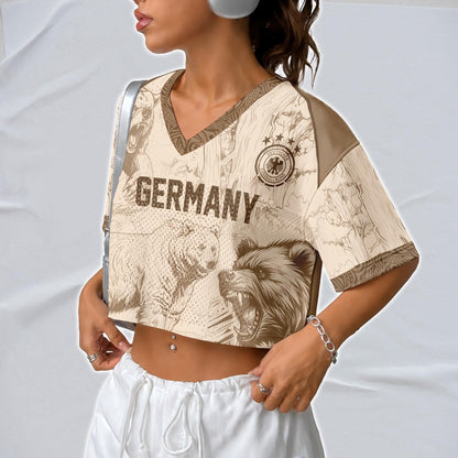Custom Cheerleading Germany Football Jersey for Women, Personalized Printed Name Number Mesh Crop Top, White Navy Soccer Jersey,German Shirt | WL51