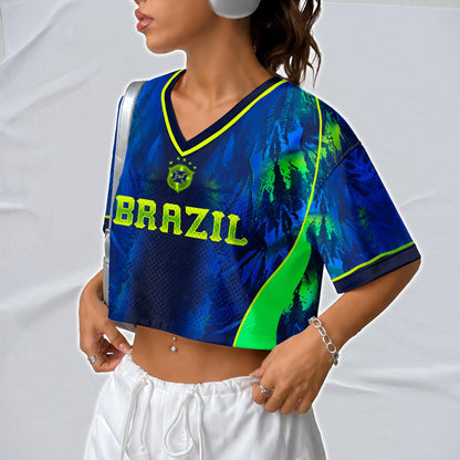 Custom Brazil Soccer Crop Top Jersey, Personalized Name Number Shirt, Football Fan Crop Tee, Bachelorette Party & Festival Outfit | UJ96