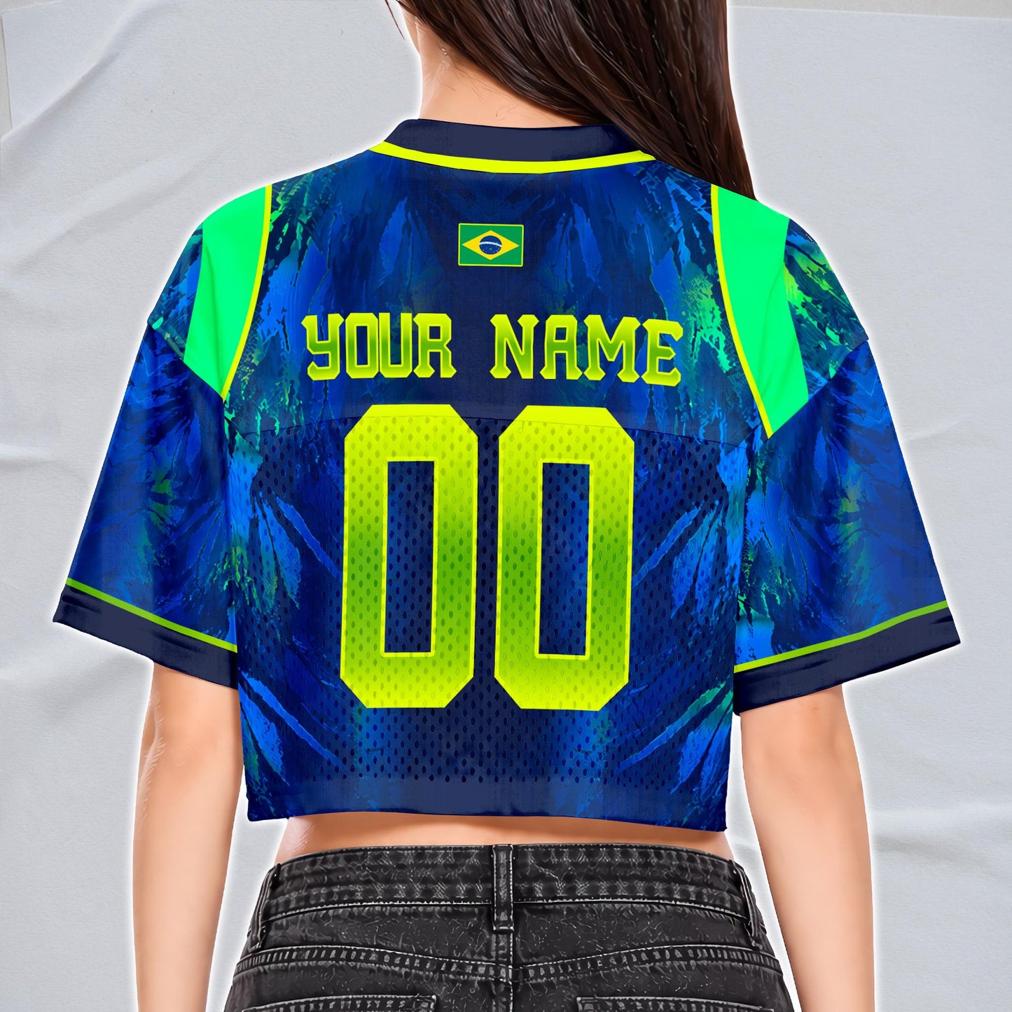 Custom Brazil Soccer Crop Top Jersey, Personalized Name Number Shirt, Football Fan Crop Tee, Bachelorette Party & Festival Outfit | UJ96