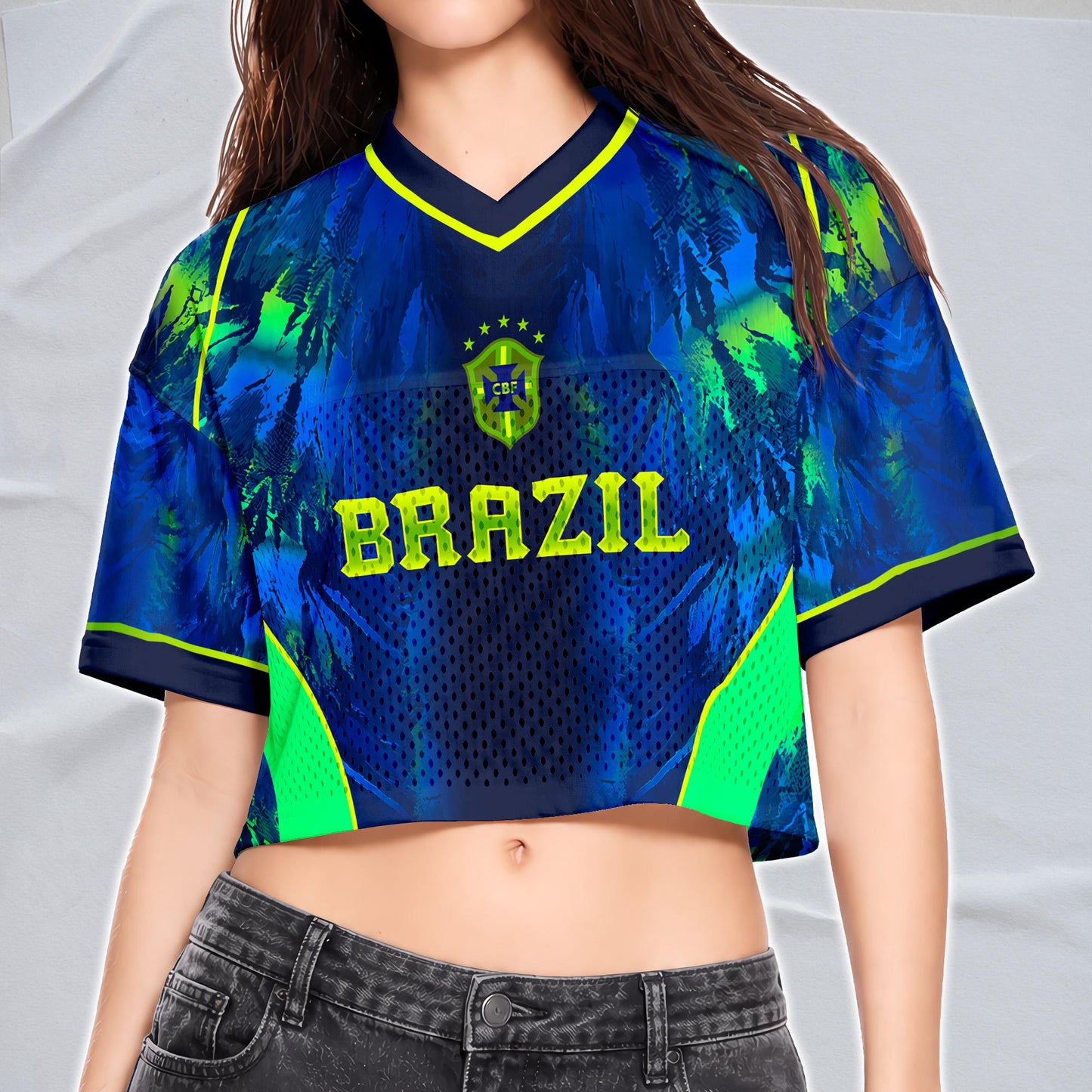 Custom Brazil Soccer Crop Top Jersey, Personalized Name Number Shirt, Football Fan Crop Tee, Bachelorette Party & Festival Outfit | UJ96