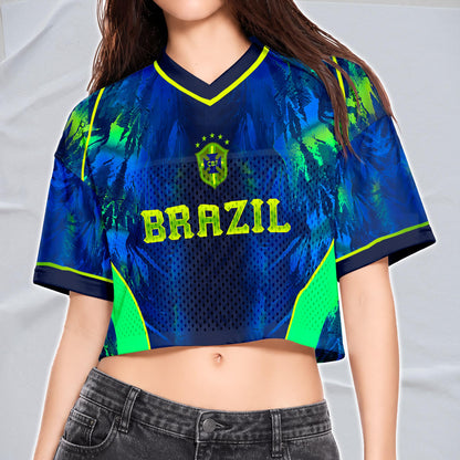 Custom Brazil Soccer Crop Top Jersey, Personalized Name Number Shirt, Football Fan Crop Tee, Bachelorette Party & Festival Outfit | UJ96