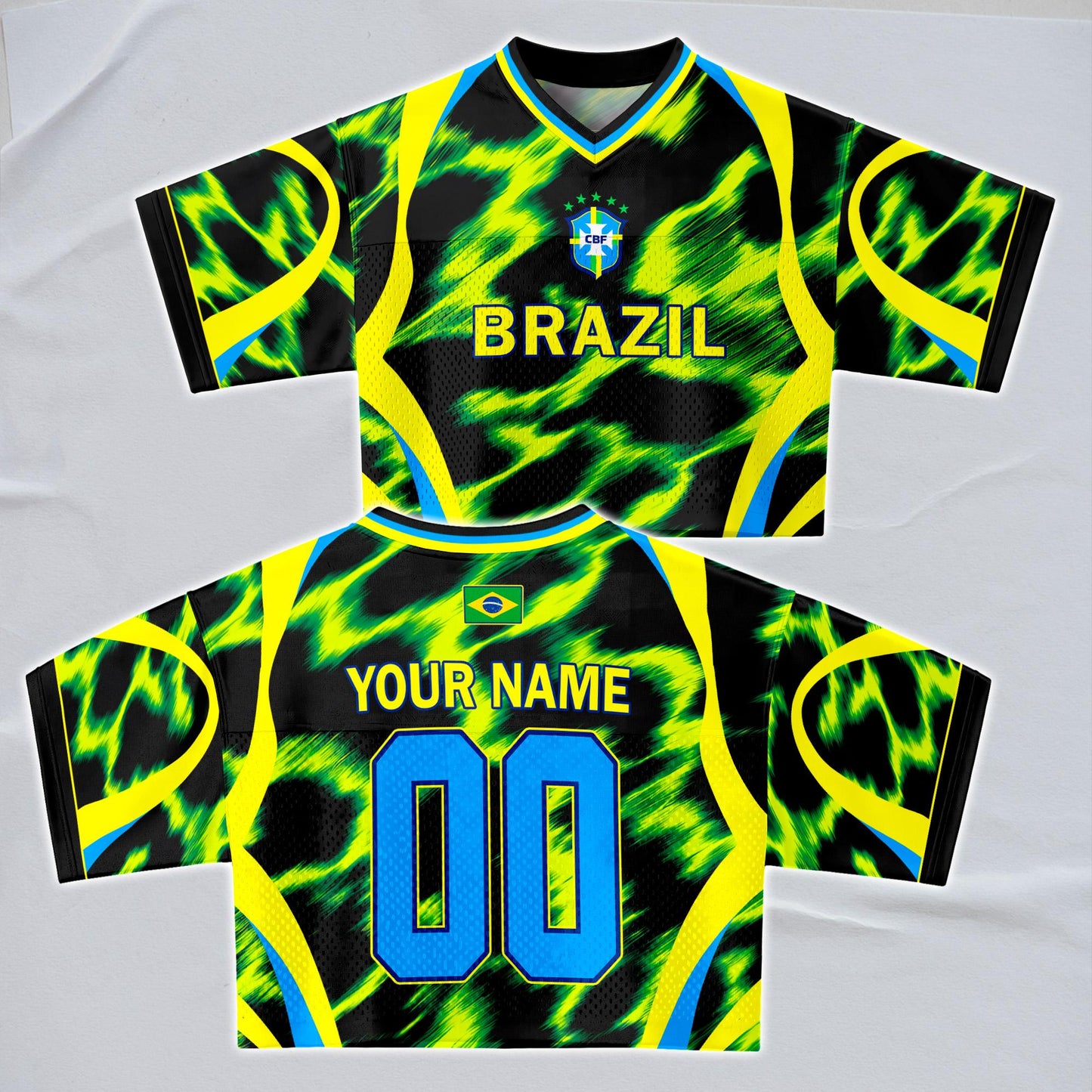 Custom Brazil Soccer Crop Top Jersey, Personalized Name Number Shirt, Football Fan Crop Tee, Bachelorette Party & Festival Outfit | XR85