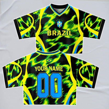 Custom Brazil Soccer Crop Top Jersey, Personalized Name Number Shirt, Football Fan Crop Tee, Bachelorette Party & Festival Outfit | XR85