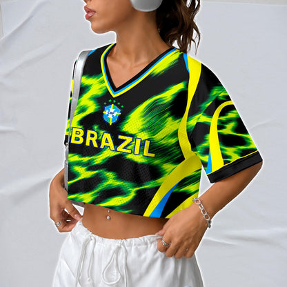Custom Brazil Soccer Crop Top Jersey, Personalized Name Number Shirt, Football Fan Crop Tee, Bachelorette Party & Festival Outfit | XR85