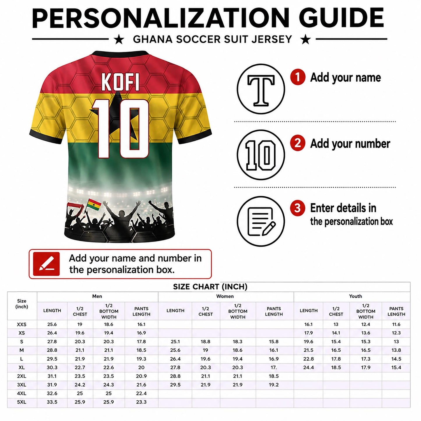 Custom Ghana Soccer Jersey 2026 World Cup, Personalized Name Number Shirt, Unisex Fan Apparel Gift | QF31