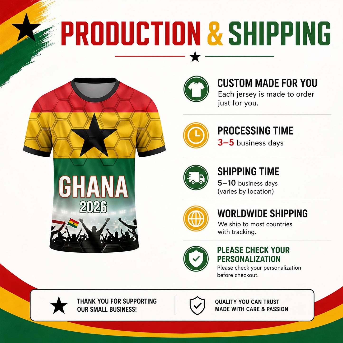 Custom Ghana Soccer Jersey 2026 World Cup, Personalized Name Number Shirt, Unisex Fan Apparel Gift | QF31