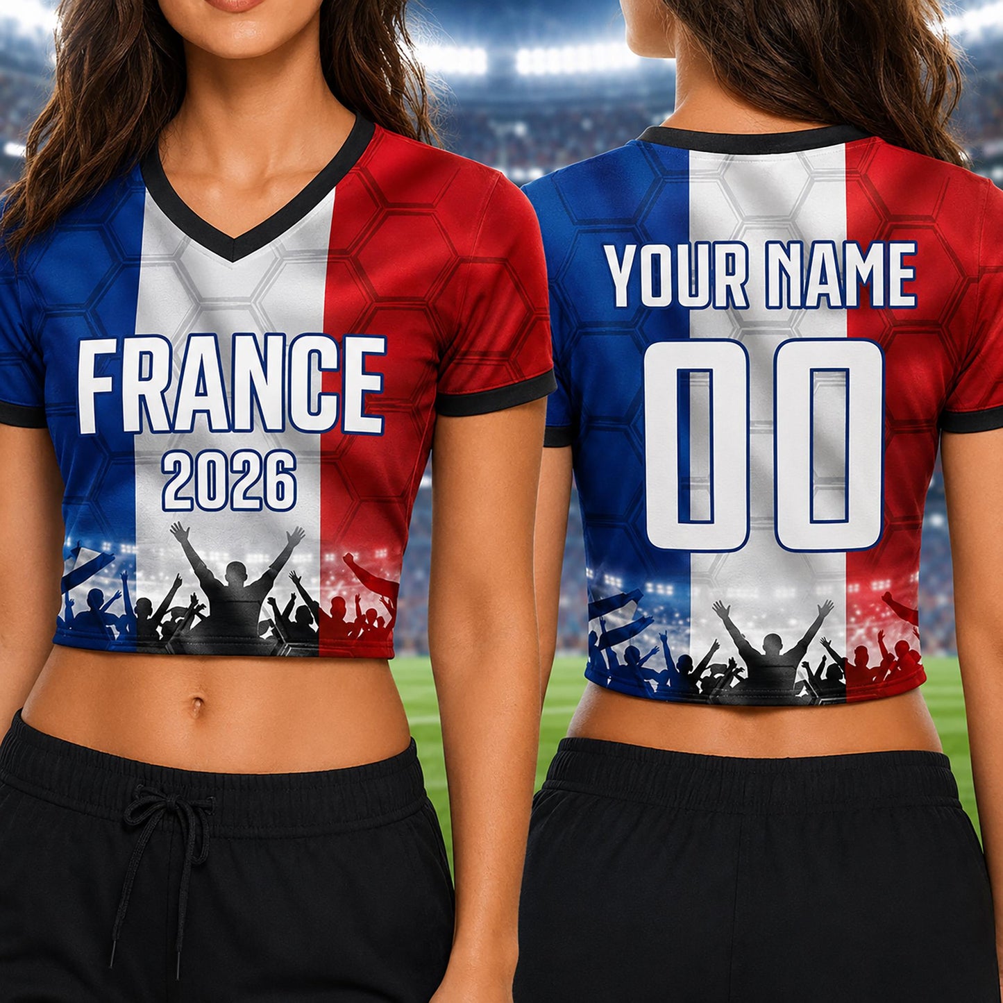 Custom France Crop Top Soccer Jersey 2026, Personalized Name Number World Cup Shirt for Women, Game Day Fan Gift | XT54
