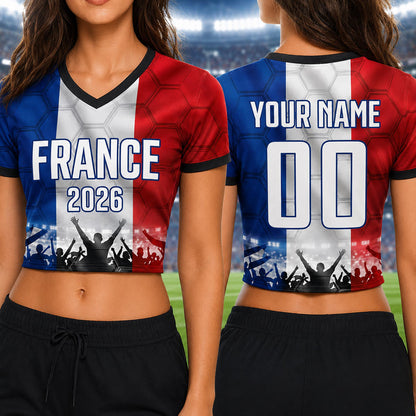 Custom France Crop Top Soccer Jersey 2026, Personalized Name Number World Cup Shirt for Women, Game Day Fan Gift | XT54