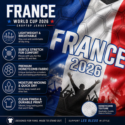 Custom France Crop Top Soccer Jersey 2026, Personalized Name Number World Cup Shirt for Women, Game Day Fan Gift | XT54