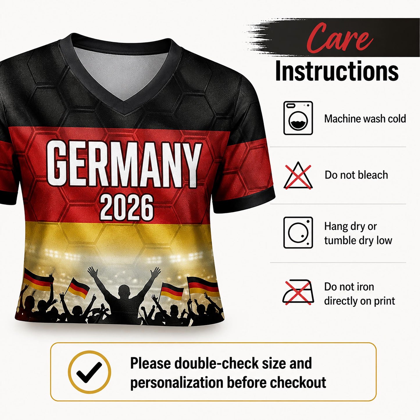Custom Germany Crop Top Soccer Jersey 2026, Personalized Name Number World Cup Shirt for Women, Game Day Fan Gift | EU98