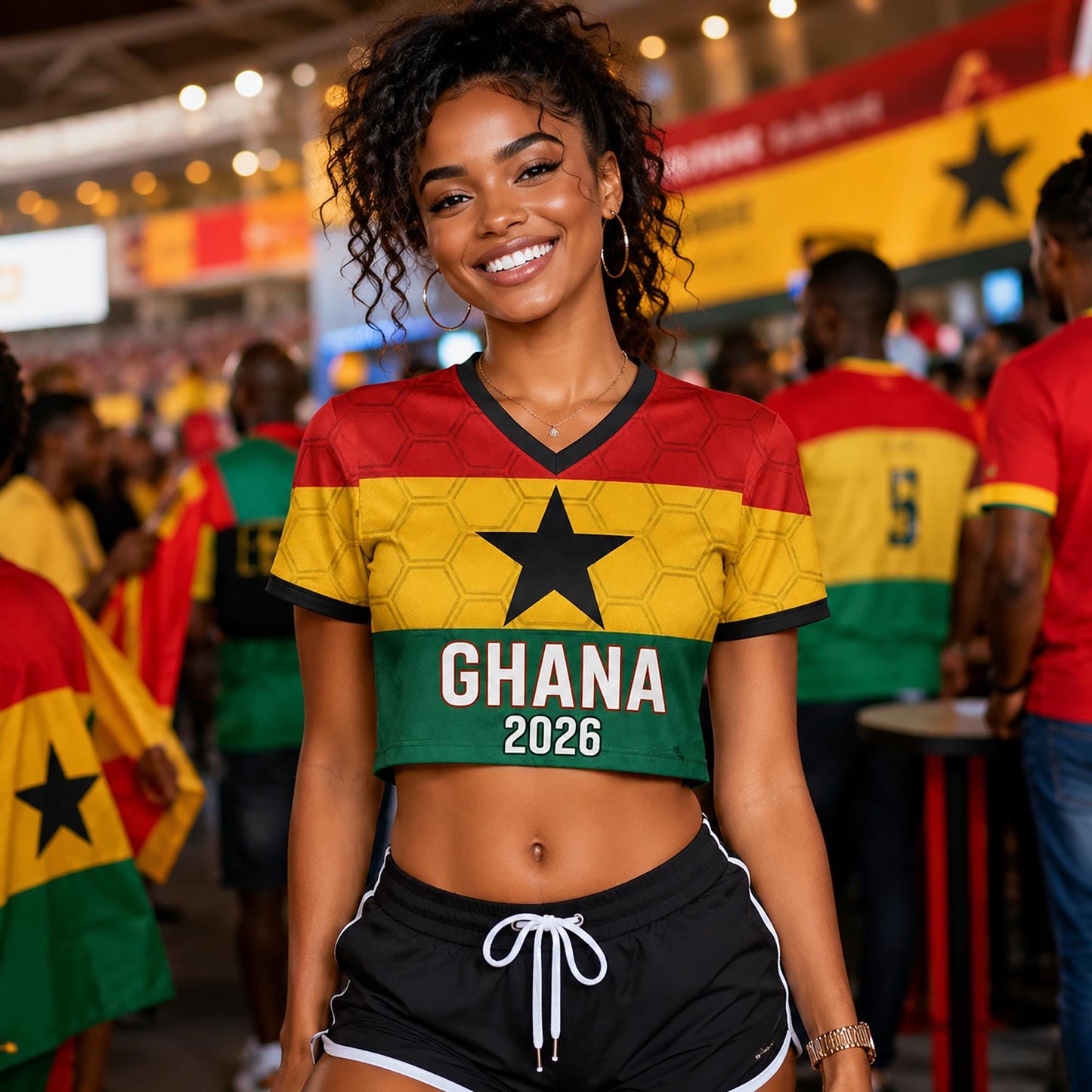 Custom Ghana Crop Top Soccer Jersey 2026, Personalized Name Number World Cup Shirt for Women, Game Day Fan Gift | MI69