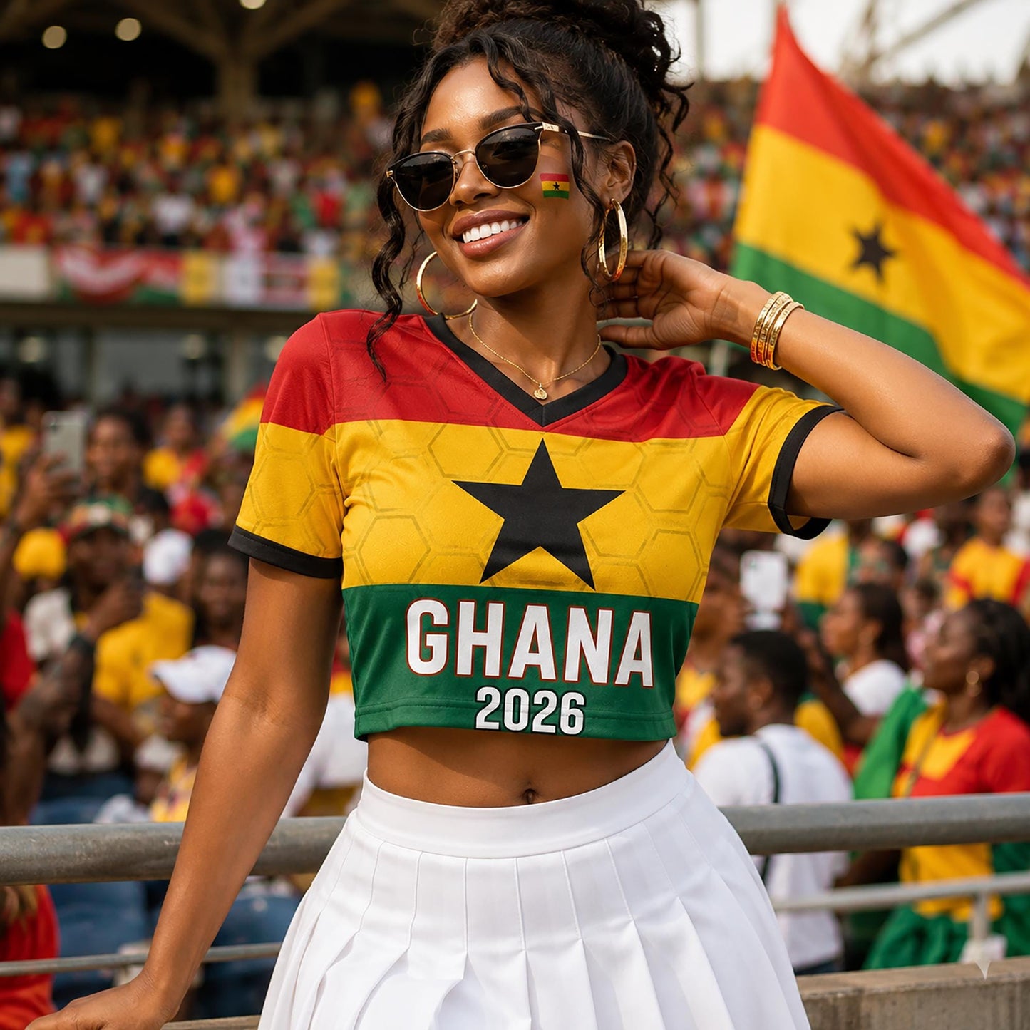 Custom Ghana Crop Top Soccer Jersey 2026, Personalized Name Number World Cup Shirt for Women, Game Day Fan Gift | MI69