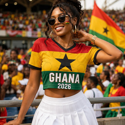 Custom Ghana Crop Top Soccer Jersey 2026, Personalized Name Number World Cup Shirt for Women, Game Day Fan Gift | MI69