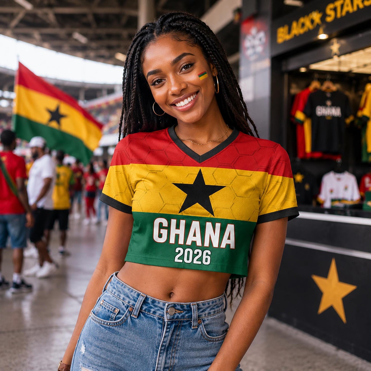 Custom Ghana Crop Top Soccer Jersey 2026, Personalized Name Number World Cup Shirt for Women, Game Day Fan Gift | MI69