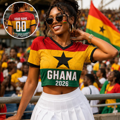 Custom Ghana Crop Top Soccer Jersey 2026, Personalized Name Number World Cup Shirt for Women, Game Day Fan Gift | MI69