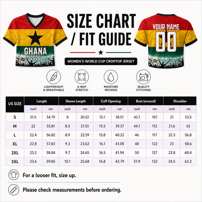 Custom Ghana Crop Top Soccer Jersey 2026, Personalized Name Number World Cup Shirt for Women, Game Day Fan Gift | MI69