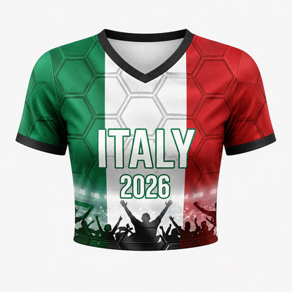 Custom Italy Crop Top Soccer Jersey 2026, Personalized Name Number World Cup Shirt for Women, Game Day Fan Gift | DQ64