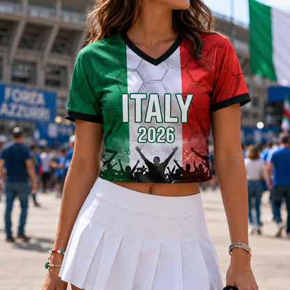 Custom Italy Crop Top Soccer Jersey 2026, Personalized Name Number World Cup Shirt for Women, Game Day Fan Gift | DQ64