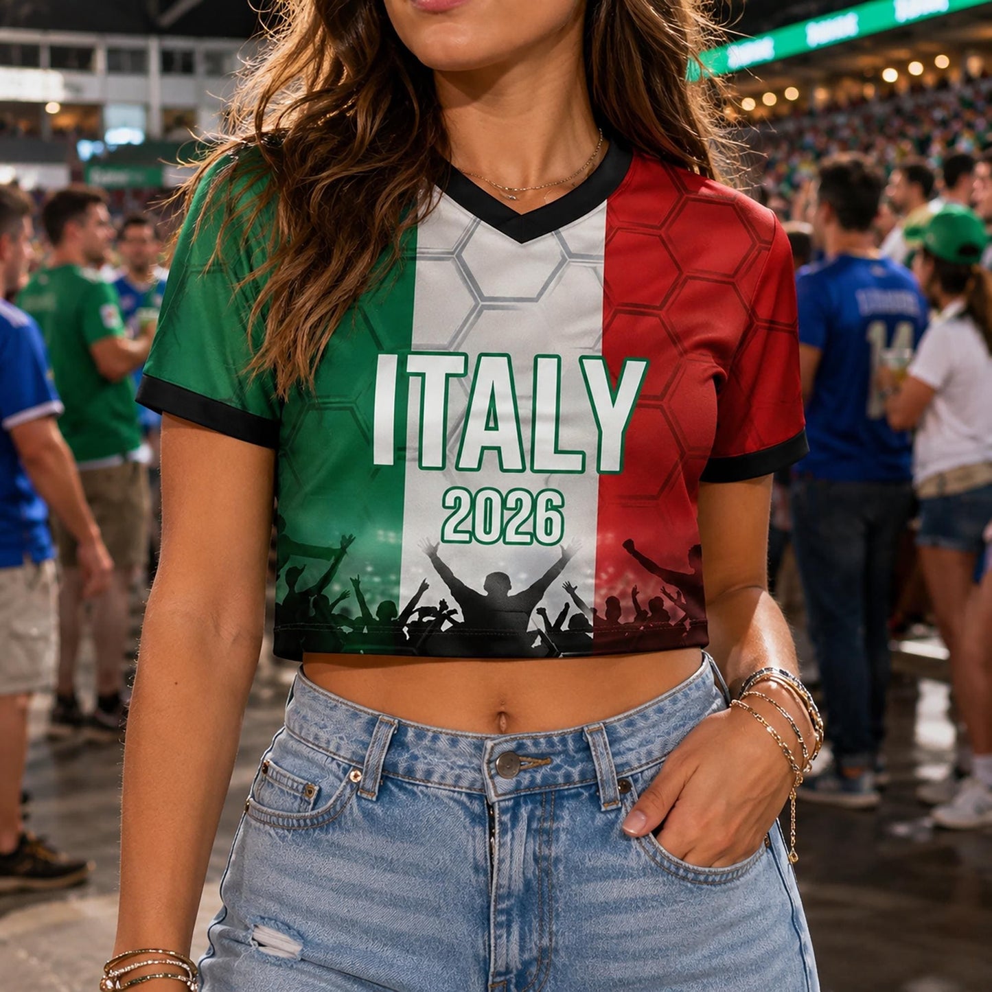 Custom Italy Crop Top Soccer Jersey 2026, Personalized Name Number World Cup Shirt for Women, Game Day Fan Gift | DQ64