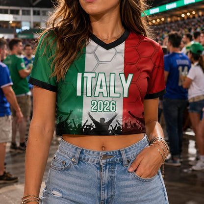 Custom Italy Crop Top Soccer Jersey 2026, Personalized Name Number World Cup Shirt for Women, Game Day Fan Gift | DQ64