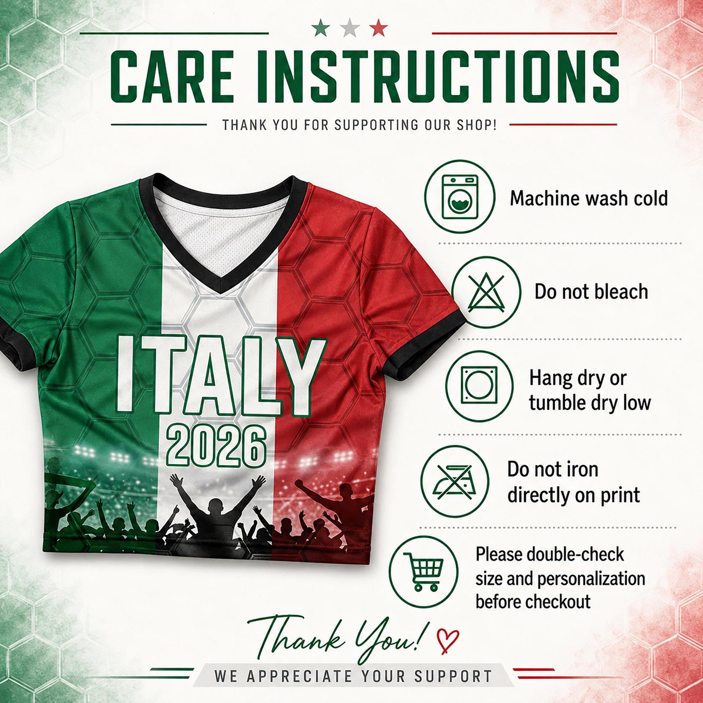 Custom Italy Crop Top Soccer Jersey 2026, Personalized Name Number World Cup Shirt for Women, Game Day Fan Gift | DQ64