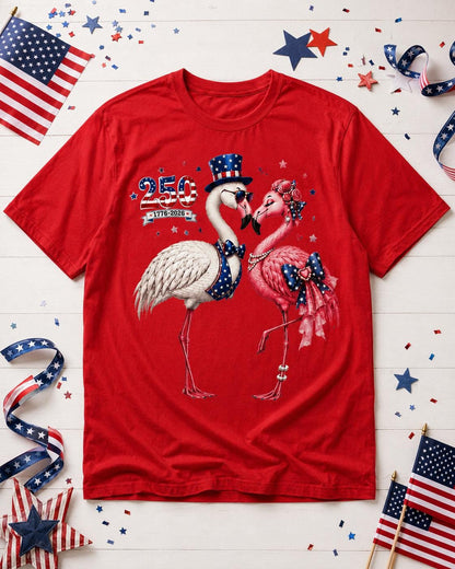 Comfort Colors America 250 Flamingo Shirt, 1776 2026 Patriotic Red T-Shirt, Front Back Graphic Tee for Women July 4th Gift Outfit Tee | IS12