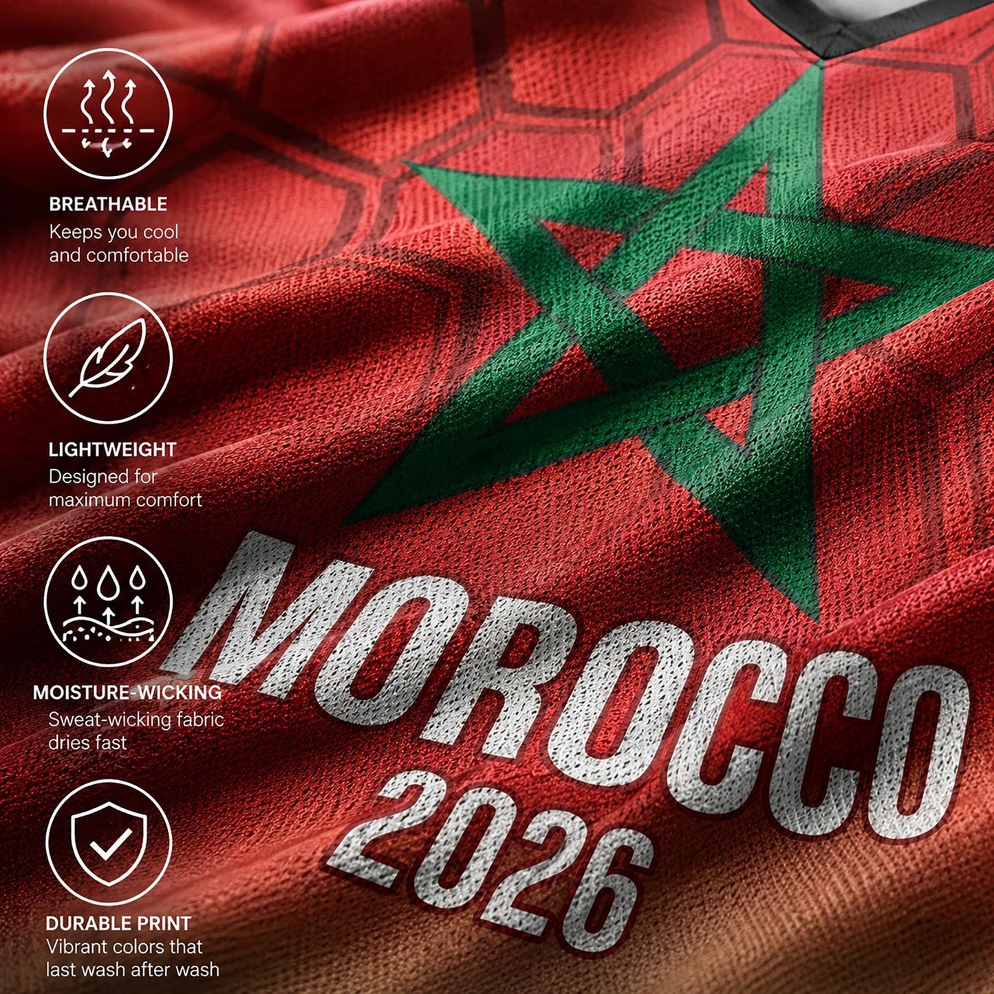 Custom Morocco Soccer Jersey 2026 World Cup, Personalized Name Number Shirt, Unisex Fan Apparel Gift | CD90